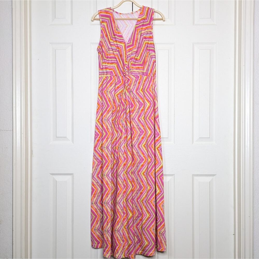Soft Surroundings Giselli Maxi Dress Small Zigzag Print Twist Front Sleeveless - Picture 11 of 13